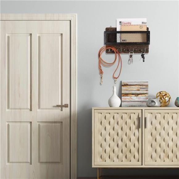 Mail and Key Holder for Wall Decorative, Wooden Wall Key Rack Organizer - Picture 5 of 8